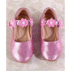 Cute Walk by Babyhug Velcro Closure Shimmery Ballerina with Floral Applique - Silver