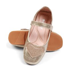 Cute Walk by Babyhug Velcro Closure Ballerina With Heart Applique - Golden