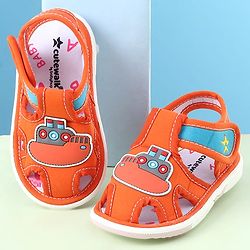 Cute Walk by Babyhug Sandals with Velcro Closure & Ship Applique - Orange