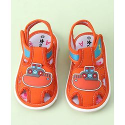 Cute Walk by Babyhug Sandals with Velcro Closure & Ship Applique - Orange