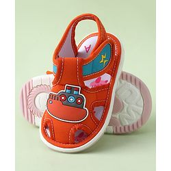 Cute Walk by Babyhug Sandals with Velcro Closure & Ship Applique - Orange
