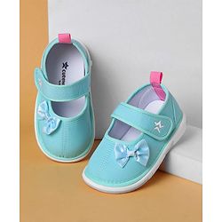 Cute Walk by Babyhug Velcro Closure Casual Shoes with Bow Applique - Aqua Blue