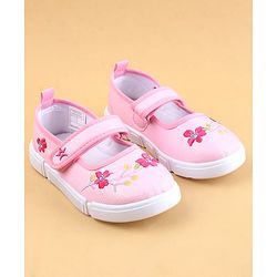Cute Walk by Babyhug Velcro Closure Casual Shoes with Floral Embroidery - Pink