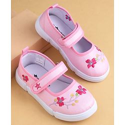 Cute Walk by Babyhug Velcro Closure Casual Shoes with Floral Embroidery - Pink
