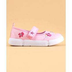 Cute Walk by Babyhug Velcro Closure Casual Shoes with Floral Embroidery - Pink