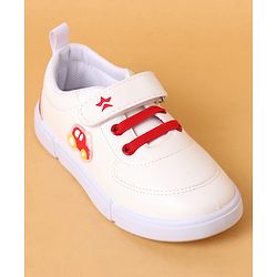 Cute Walk by Babyhug Velcro Closure Casual Shoes with Car Applique - White