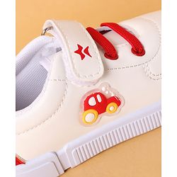 Cute Walk by Babyhug Velcro Closure Casual Shoes with Car Applique - White