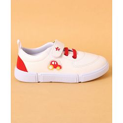 Cute Walk by Babyhug Velcro Closure Casual Shoes with Car Applique - White