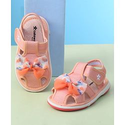 Cute Walk by Babyhug Sandals with Velcro Closure Heart Print & Bow Applique - Light Orange
