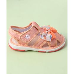 Cute Walk by Babyhug Sandals with Velcro Closure Heart Print & Bow Applique - Light Orange