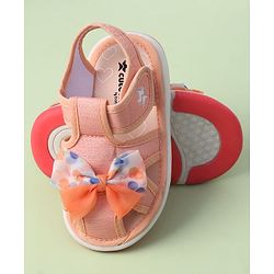 Cute Walk by Babyhug Sandals with Velcro Closure Heart Print & Bow Applique - Light Orange