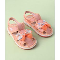Cute Walk by Babyhug Sandals with Velcro Closure Heart Print & Bow Applique - Light Orange
