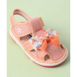 Cute Walk by Babyhug Sandals with Velcro Closure Heart Print & Bow Applique - Light Orange