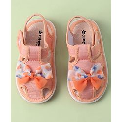 Cute Walk by Babyhug Sandals with Velcro Closure Heart Print & Bow Applique - Light Orange