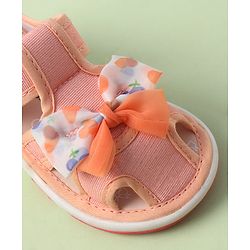 Cute Walk by Babyhug Sandals with Velcro Closure Heart Print & Bow Applique - Light Orange