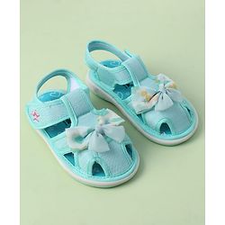 Cute Walk by Babyhug Sandals with Velcro Closure Heart Print & Bow Applique - Light Orange