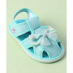 Cute Walk by Babyhug Sandals with Velcro Closure Heart Print & Bow Applique - Light Orange