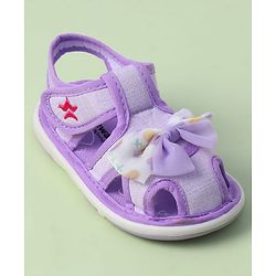 Cute Walk by Babyhug Sandals with Velcro Closure Heart Print & Bow Applique - Light Orange