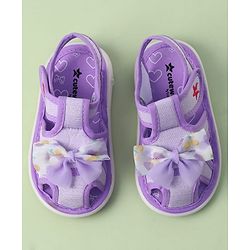 Cute Walk by Babyhug Sandals with Velcro Closure Heart Print & Bow Applique - Light Orange