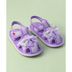 Cute Walk by Babyhug Sandals with Velcro Closure Heart Print & Bow Applique - Light Orange