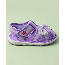 Cute Walk by Babyhug Sandals with Velcro Closure Heart Print & Bow Applique - Light Orange