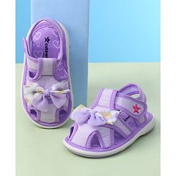 Cute Walk by Babyhug Sandals with Velcro Closure Heart Print & Bow Applique - Light Orange