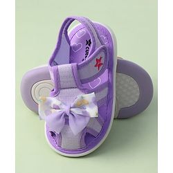 Cute Walk by Babyhug Sandals with Velcro Closure Heart Print & Bow Applique - Light Orange