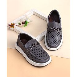 Cute Walk by Babyhug Slip on Loafers with Star Design - Grey