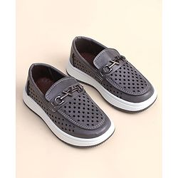 Cute Walk by Babyhug Slip on Loafers with Star Design - Grey