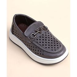 Cute Walk by Babyhug Slip on Loafers with Star Design - Grey
