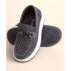 Cute Walk by Babyhug Slip on Loafers with Star Design - Grey