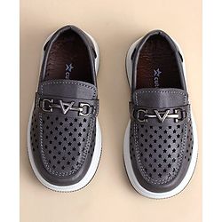 Cute Walk by Babyhug Slip on Loafers with Star Design - Grey