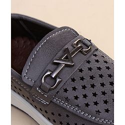 Cute Walk by Babyhug Slip on Loafers with Star Design - Grey