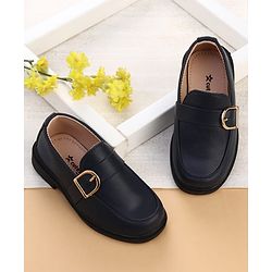 Cute Walk by Babyhug Solid Slip On Oxford Shoes with Buckle design - Navy Blue