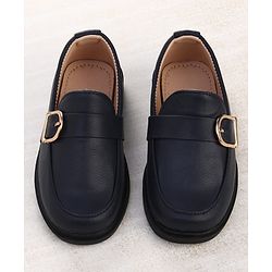 Cute Walk by Babyhug Solid Slip On Oxford Shoes with Buckle design - Navy Blue
