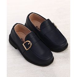 Cute Walk by Babyhug Solid Slip On Oxford Shoes with Buckle design - Navy Blue
