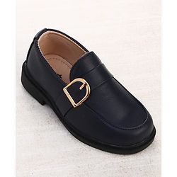Cute Walk by Babyhug Solid Slip On Oxford Shoes with Buckle design - Navy Blue