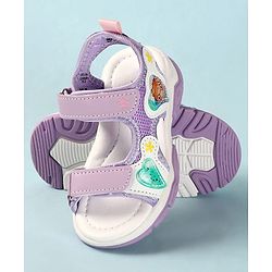 Cute Walk by Babyhug Sandals with Velcro Closure Heart Applique & Floral Print - Purple