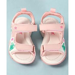 Cute Walk by Babyhug Sandals with Velcro Closure Heart Applique & Floral Print - Purple