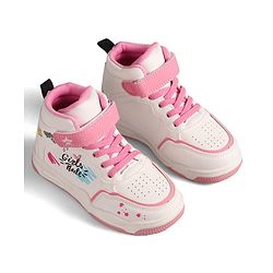 Cute Walk by Babyhug Sneaker Shoes with Velcro Closure Lace Detailing & Girls Rule Print - Pink