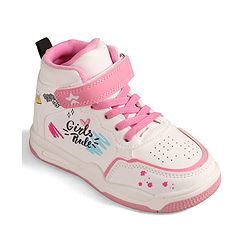 Cute Walk by Babyhug Sneaker Shoes with Velcro Closure Lace Detailing & Girls Rule Print - Pink