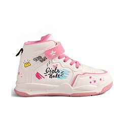 Cute Walk by Babyhug Sneaker Shoes with Velcro Closure Lace Detailing & Girls Rule Print - Pink