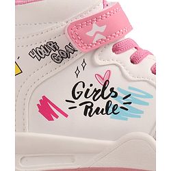 Cute Walk by Babyhug Sneaker Shoes with Velcro Closure Lace Detailing & Girls Rule Print - Pink