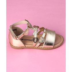 Cute Walk by Babyhug Velcro Closure Party Sandals with Heart Applique - Fuchsia