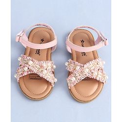 Cute Walk by Babyhug Velcro Closure Sandals With Pearl Detailing - Pink