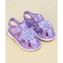 Cute Walk by Babyhug Velcro Closure Sandals With Floral Print & Applique - Purple