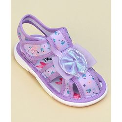 Cute Walk by Babyhug Velcro Closure Sandals With Floral Print & Applique - Purple