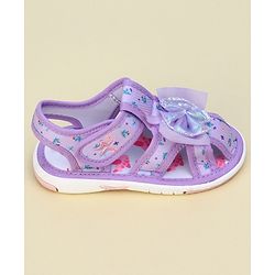 Cute Walk by Babyhug Velcro Closure Sandals With Floral Print & Applique - Purple