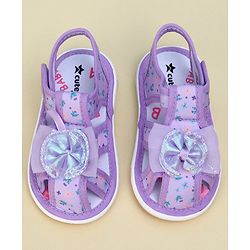 Cute Walk by Babyhug Velcro Closure Sandals With Floral Print & Applique - Purple