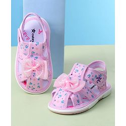 Cute Walk by Babyhug Velcro Closure Sandals With Floral Print & Applique - Purple